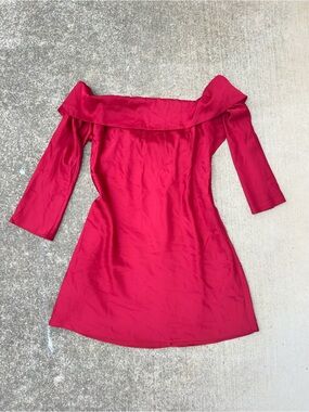 NWT Abercrombie & Fitch Red Satin Off Shoulder Mini Dress Long Sleeve M